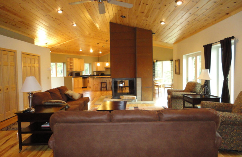 Cabin living room at Five Lakes Resort.