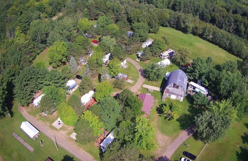 Aerial view of Farm Island Lake Resort.