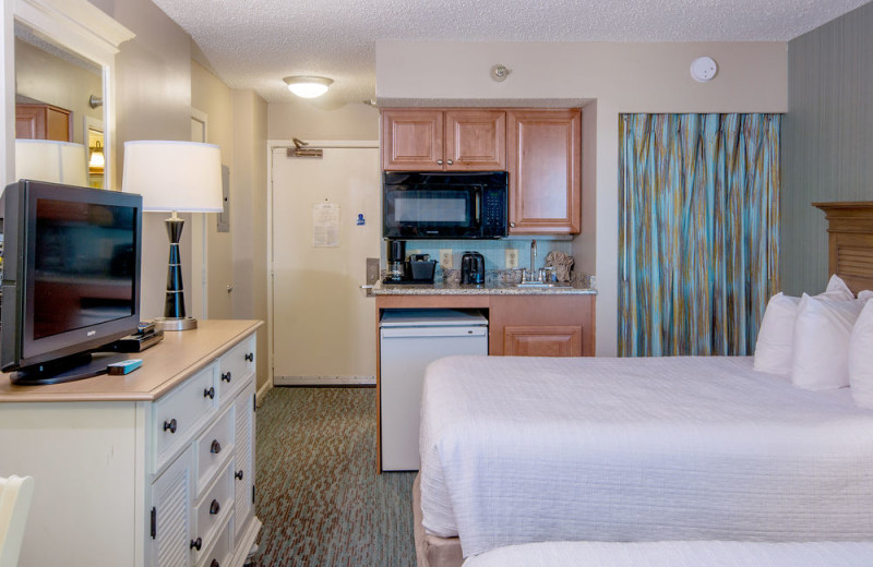 Guest room with kitchenette at The Strand Resort Myrtle Beach.