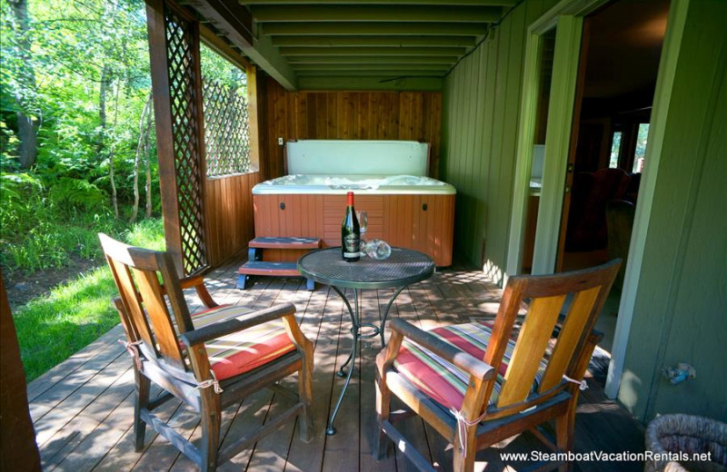 Rental hot tub at Steamboat Vacation Rentals.