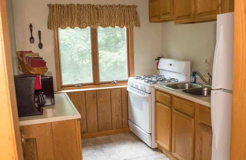 Cabin kitchen at Kishauwaus Starved Rock Area Cabins.