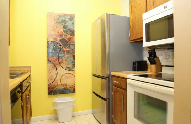 Rental kitchen at Surf Song Resort Condominiums.