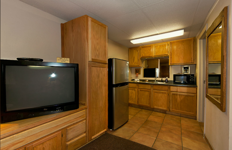 Guest room kitchenette at Moab Rustic Inn.