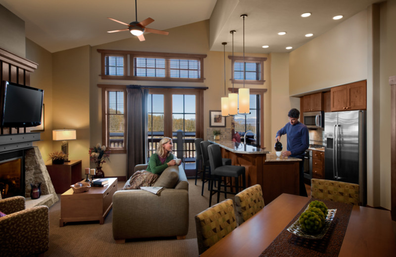 Guest kitchen and living room at One Ski Hill Place.