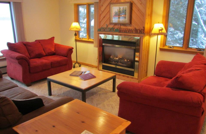 Guest living room at Elbow Lake Lodge.