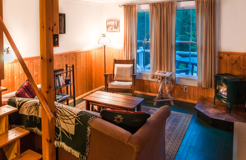 Cabin living room at White Pine Camp.