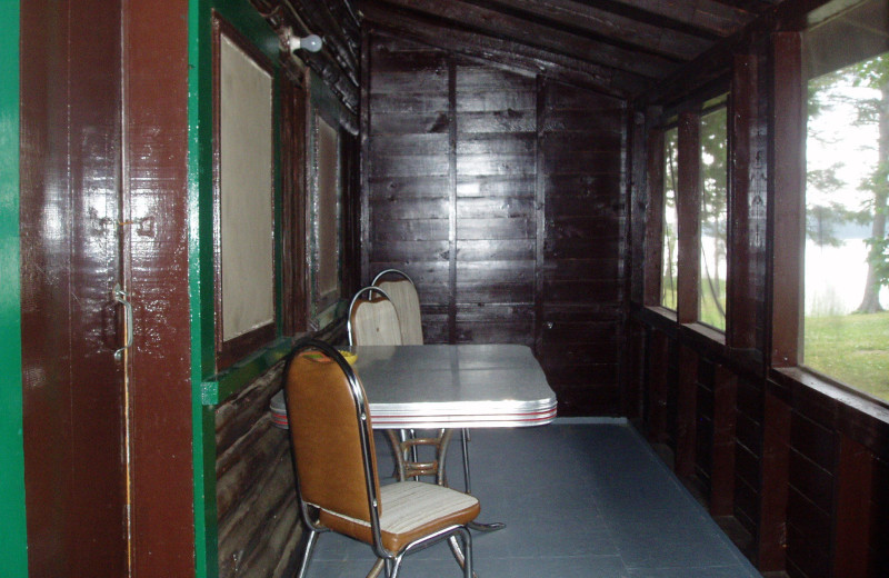 Cabin porch at Owls Nest Lodge.