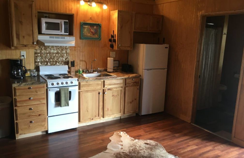 Cabin kitchen at Walnut Canyon Cabins.