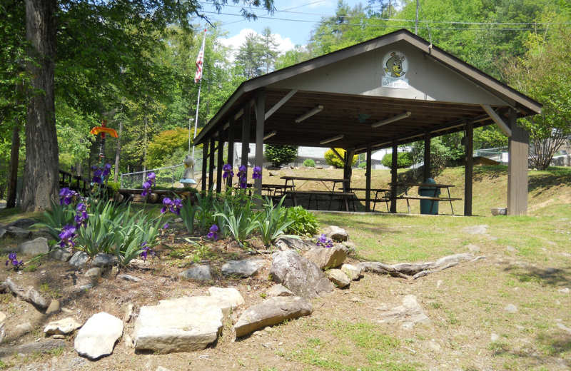 Picnic pavilion at Yogi Bear's Jellystone Resort Cherokee.