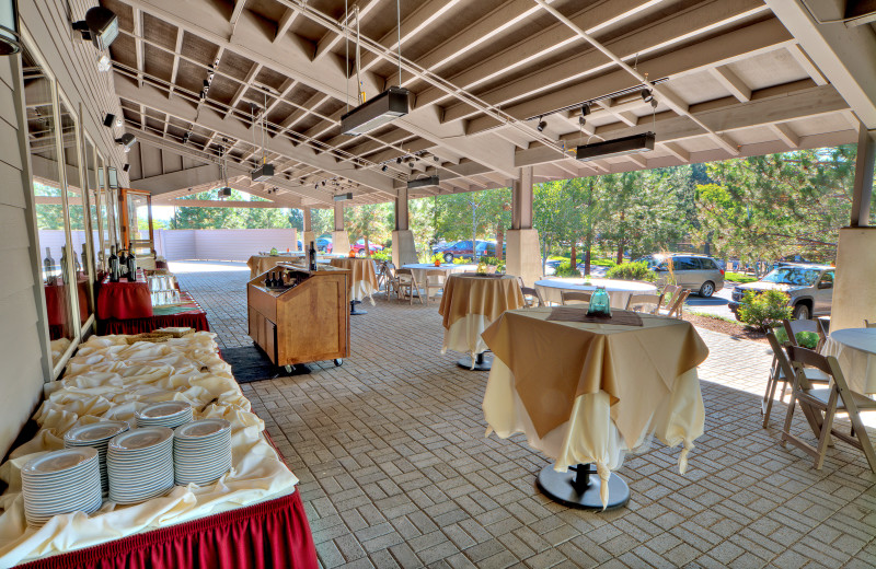 New West Deck Covered Pavilion, perfect for outdoor receptions at Mount Bachelor Village Resort.