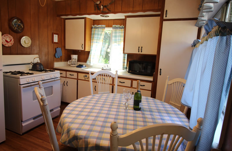 Cabin kitchen at Arrowhead Pine Rose Cabins.