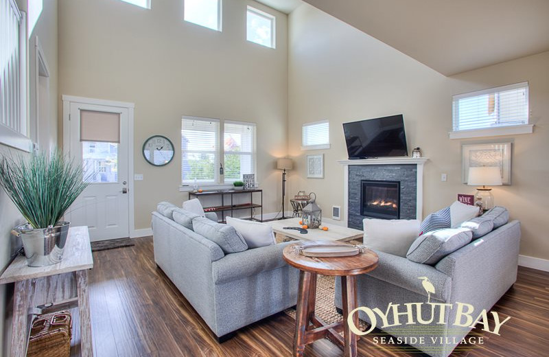 Rental living room at Oyhut Bay Seaside Village.