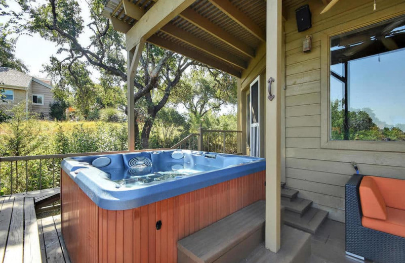 Hot tub at Serene Hill Country Home.