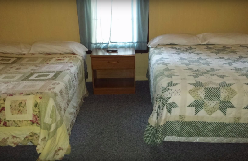 Cabin bedroom at Evans Lake Resort.