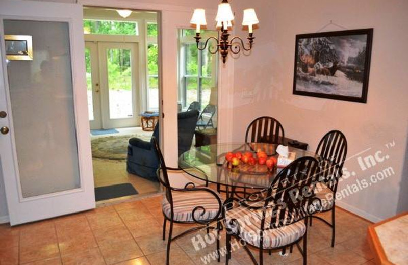 Rental dining room at Hot Springs Village Rentals.