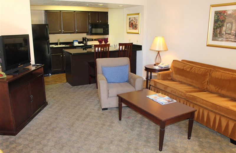 Guest suite at Woodfin Suites Hotel Brea.