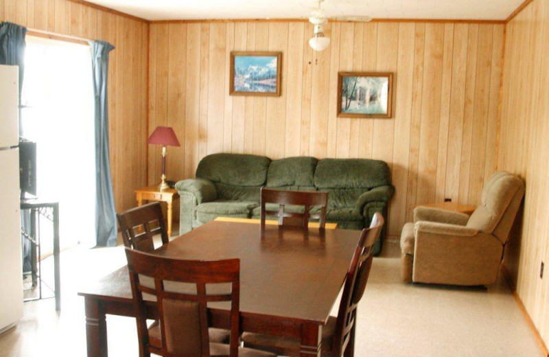 Cabin living room at Elk Lake Wilderness Resort.