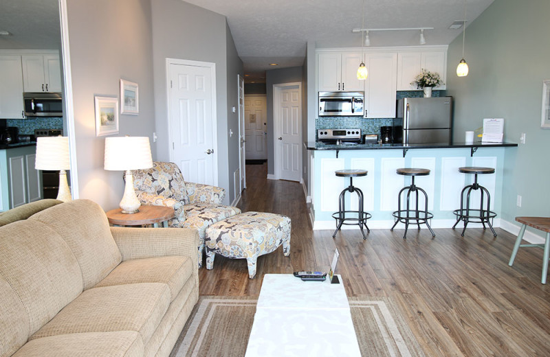 Condo living room at The Beach Condominiums Hotel-Resort.