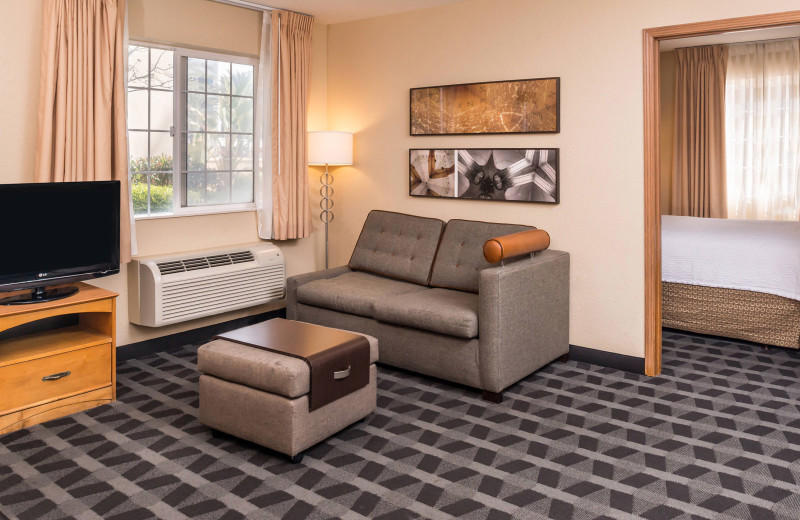 Guest room at TownePlace Suites Anaheim.