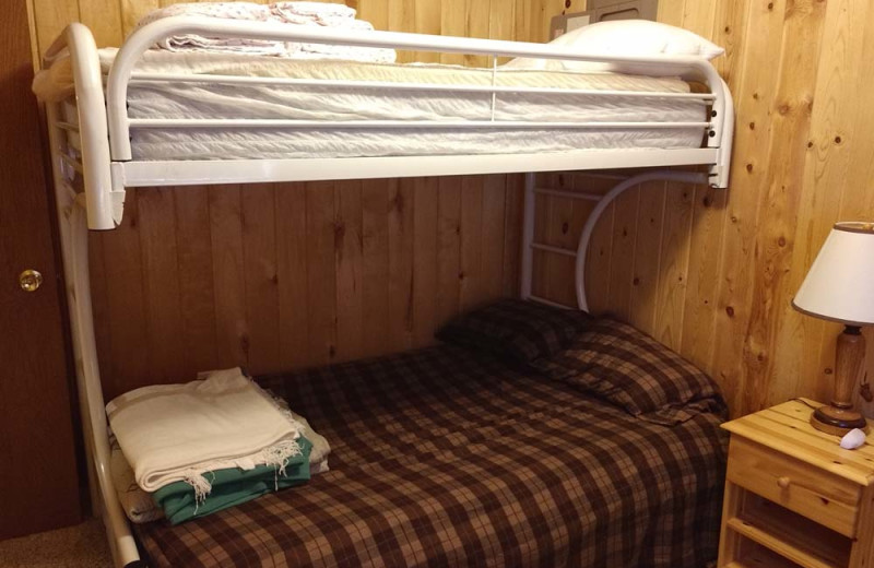 Cabin bedroom at Elm Haven Resort.