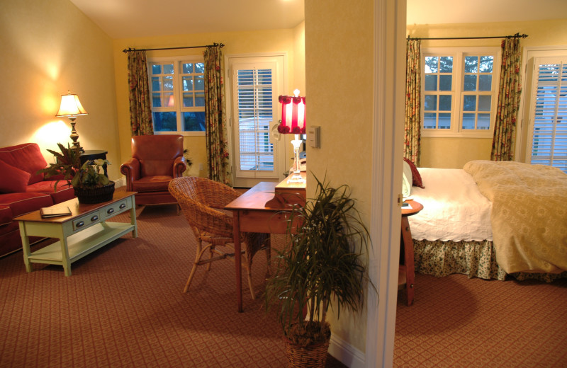 Guest room at Cambria Pines Lodge.