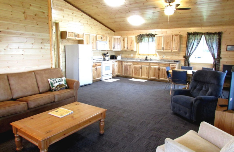 Cabin living room at Pine Aire Resort.