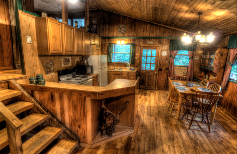 Cabin kitchen at Hidden Creek Cabins.