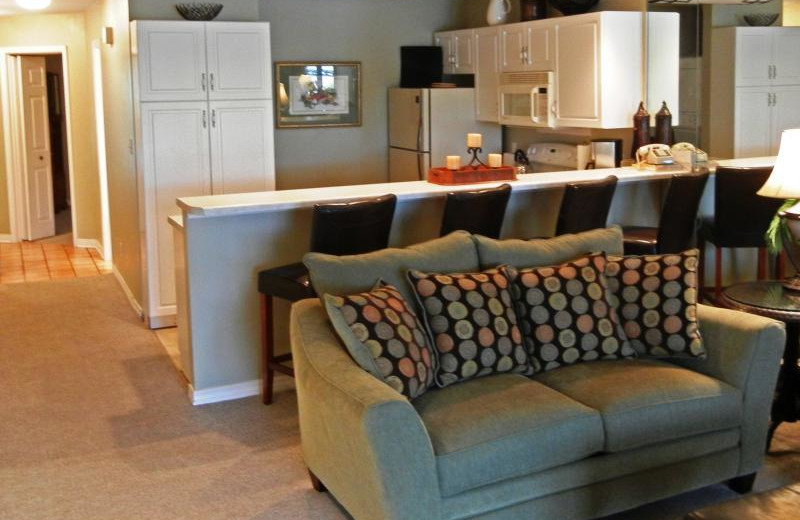 Rental kitchen and living room at Seascape Resort.