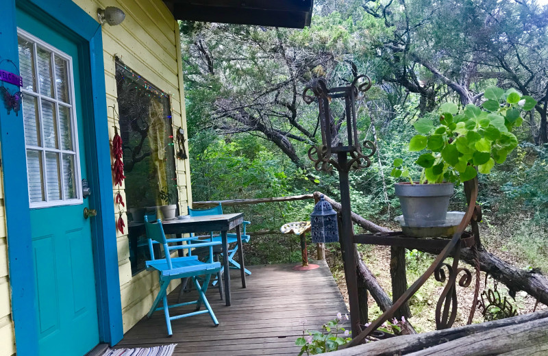 Cabin deck at Creekside Camp & Cabins.