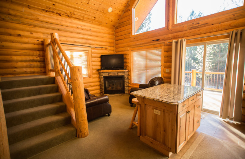 Cabin living room at The Pines at Island Park.