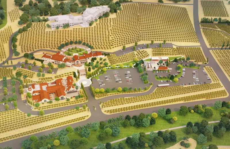 Aerial view of The Inn at Europa Village.