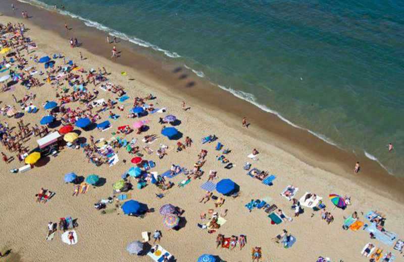 Aerial view of beach at Boardwalk Plaza Hotel.