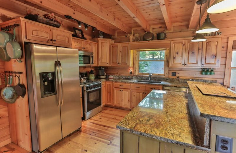 Rental kitchen at Blue Sky Cabin Rentals.