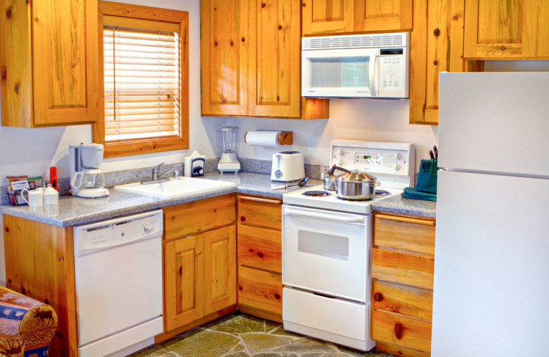 Kitchen of a Two Bedroom Unit at the Red Wolf Lakeside Lodge