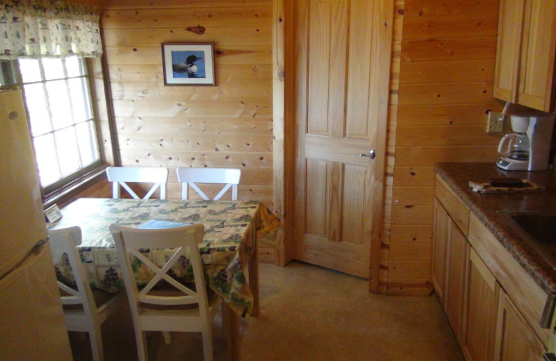 Cabin kitchen at Loon Lake Lodge.