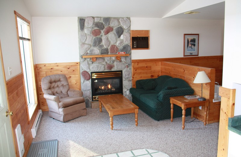 Cabin living room at Crescent Beach Cottages.