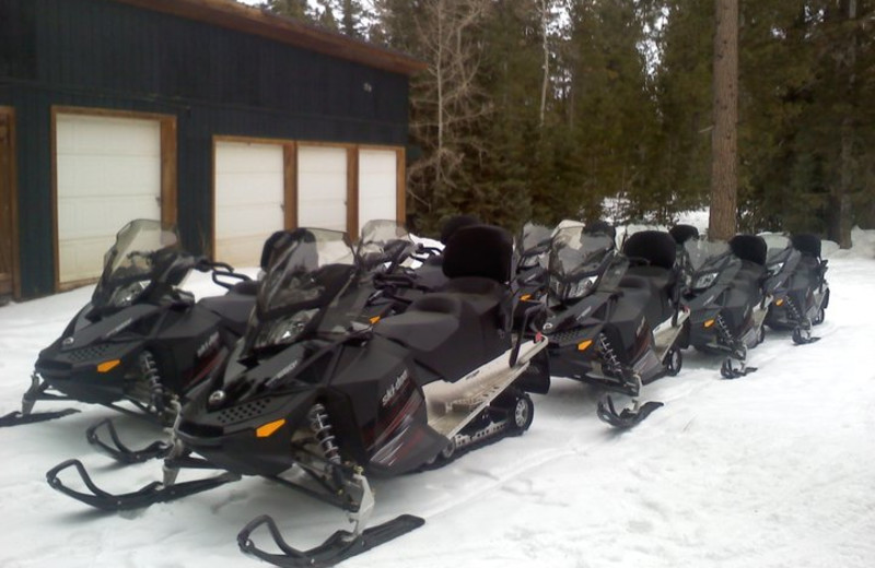 Snowmobiles at Pinewoods Resort.