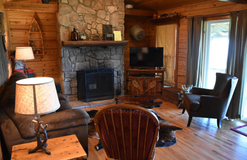 Cabin living room at Can-U-Canoe Riverview Cabins.