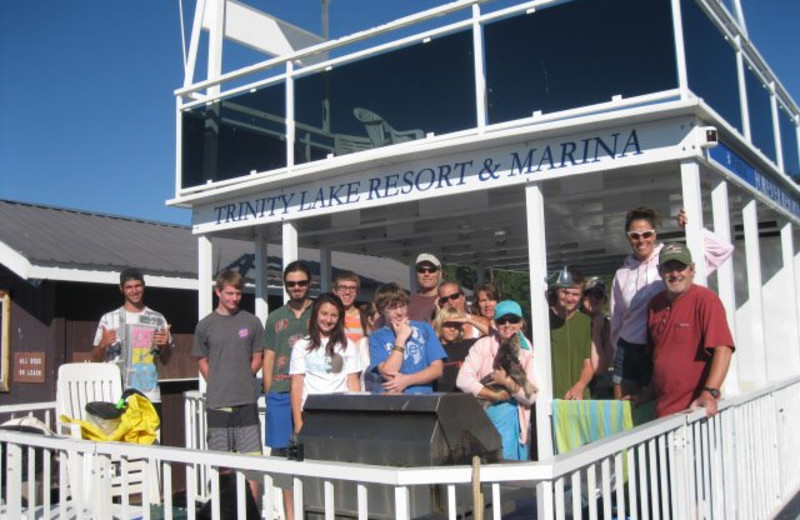 Family on houseboat at Trinity Lake.