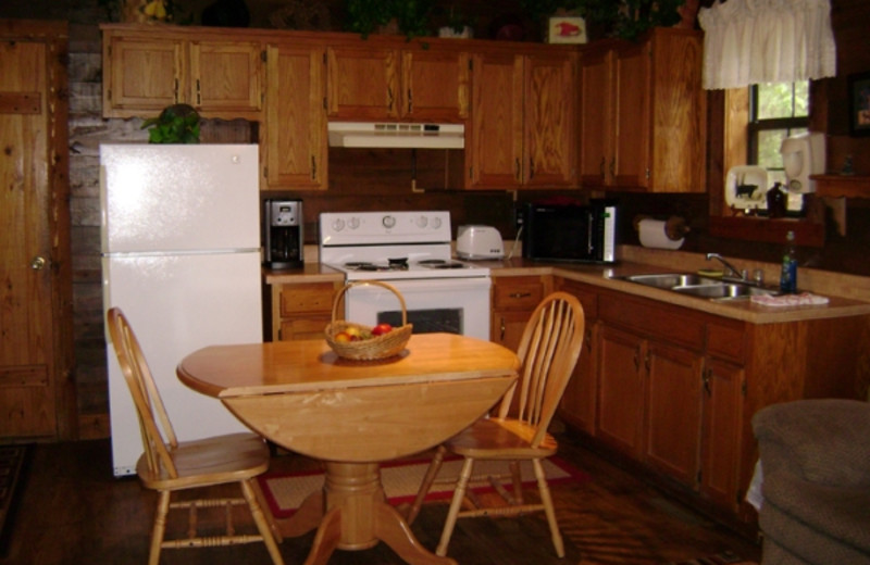 Cabin kitchen at Pine Lodge Cabins & Suites.