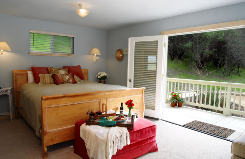 Cottage bedroom at Aurora Park Cottages.