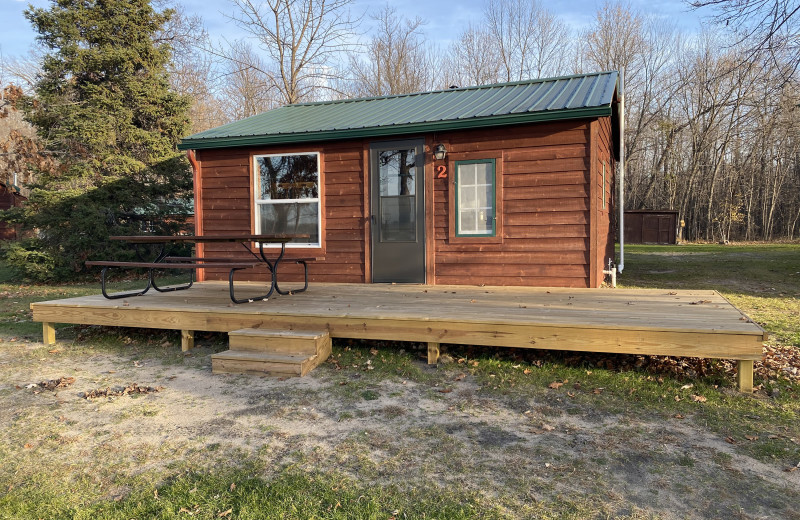 Cabin exterior at Sunset Bay Resort.