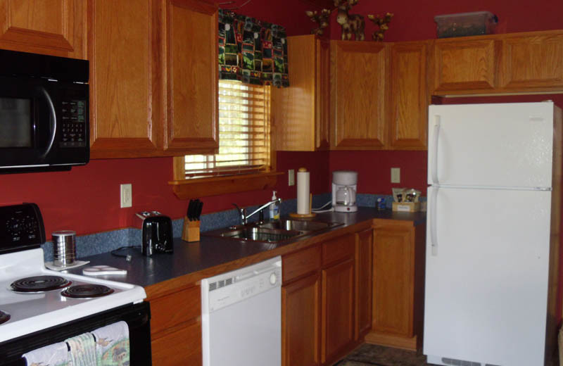 Cabin kitchen at Glaciers' Mountain Resort.