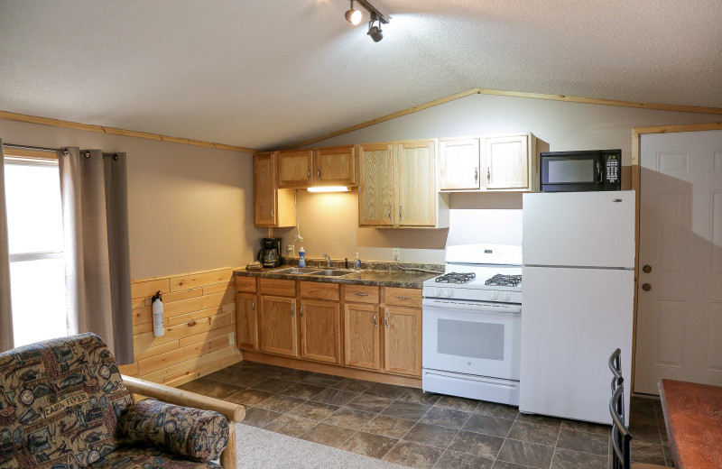 Cabin kitchen at Wilderness Resort Cabins & Campground.