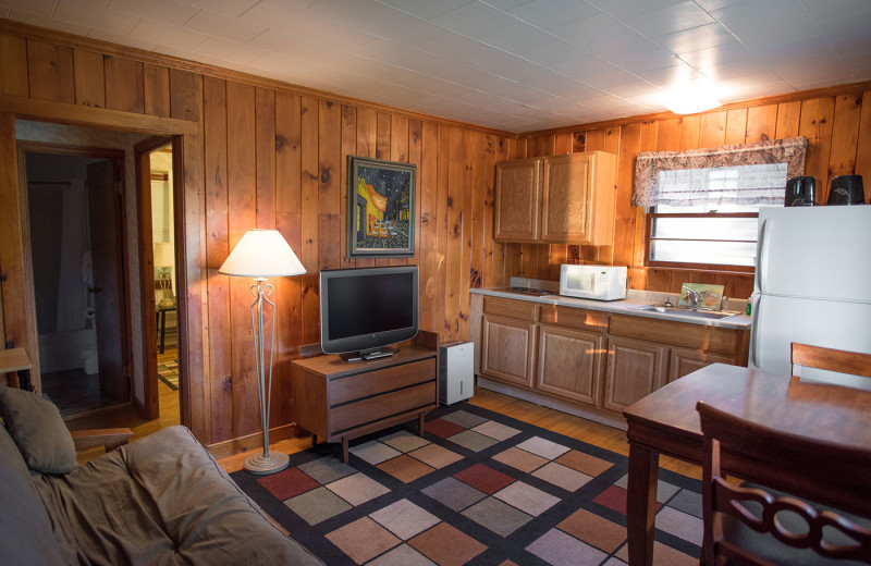 Cabin living room at Dunham's Bay Resort.