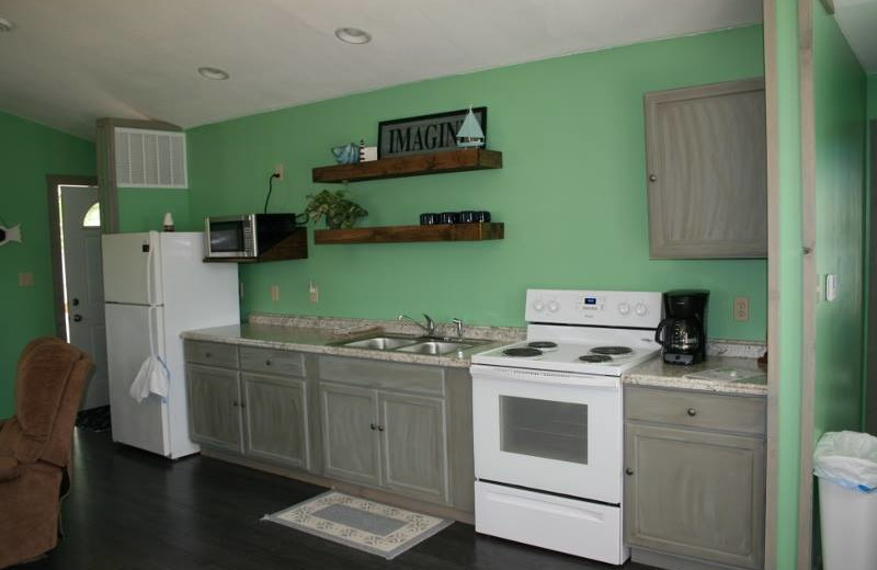 Cabin kitchen at White Wing Resort on Table Rock Lake.