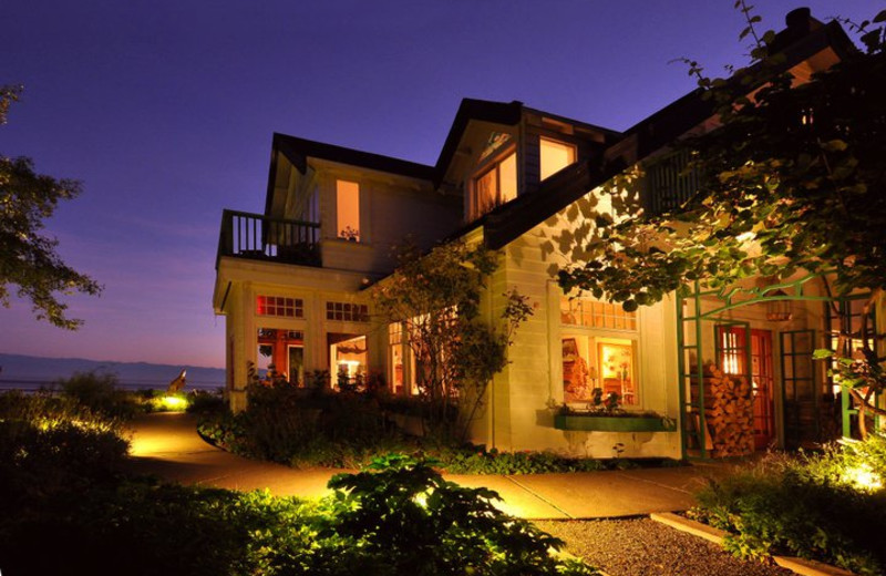 Night view of Sooke Harbour House.