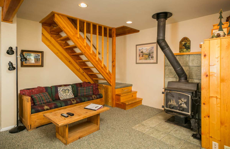 Cabin living room at The Glen Eden Resort.