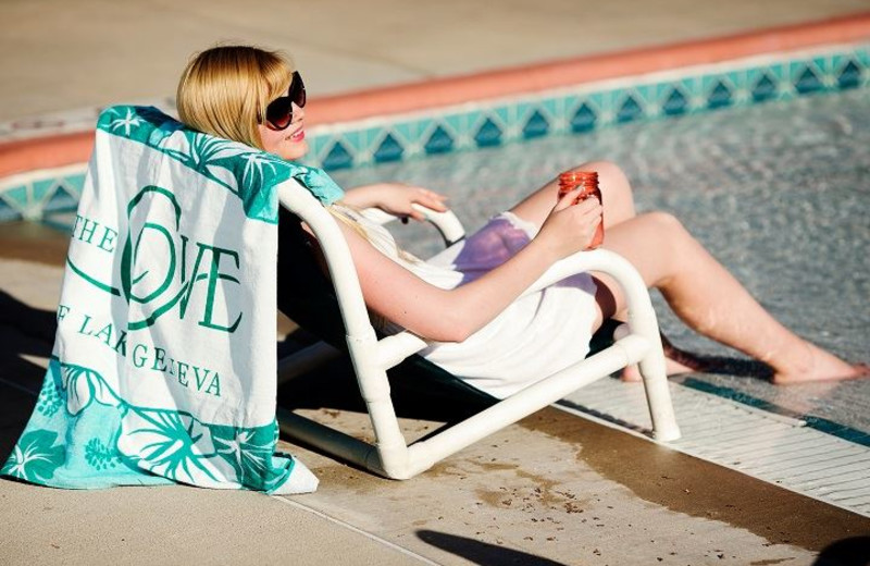 Relaxing by the pool at The Cove of Lake Geneva.