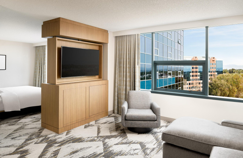 Guest room at Sheraton Cerritos Hotel.